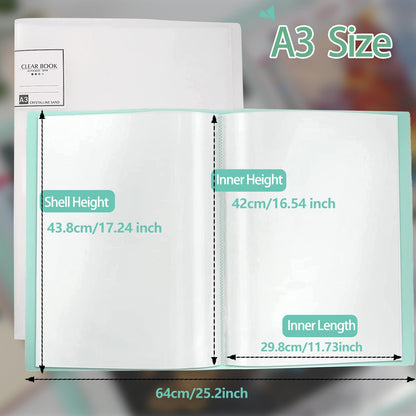 2 Packs A3 Diamond Painting Storage Book, Large 30x40 Diamond Art Storage Presentation Book with 60 Pags, Diamond Painting Art Portfolio Folder, Clear Pockets Artwork Storage Photo Album Refill Pag