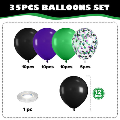 Purple Green Black Balloons, Monster Truck Balloon,12 Inch Green Dark Purple Balloons for Boys 3rd 4th 5th Boys Baby Shower Race Car Theme Truck Theme Birthday Party Decorations