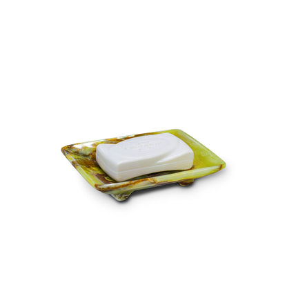 Luxury Handmade Green Calcite Crystal Soap Dish Holder with Drain for Bathroom and Shower, Best Bath Products & Sponge Tray for Kitchen & Housewarming Gifts.