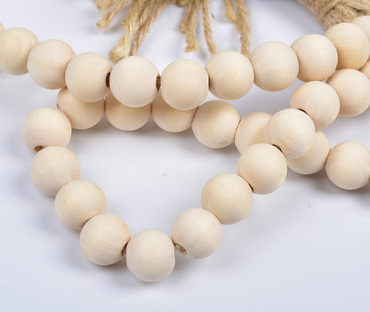 LSKYTOP 58 Inches Wood Bead Garland with Tassel, Rustic Prayer Beads for Farmhouse Tiered Tray Decor - 2 Pack