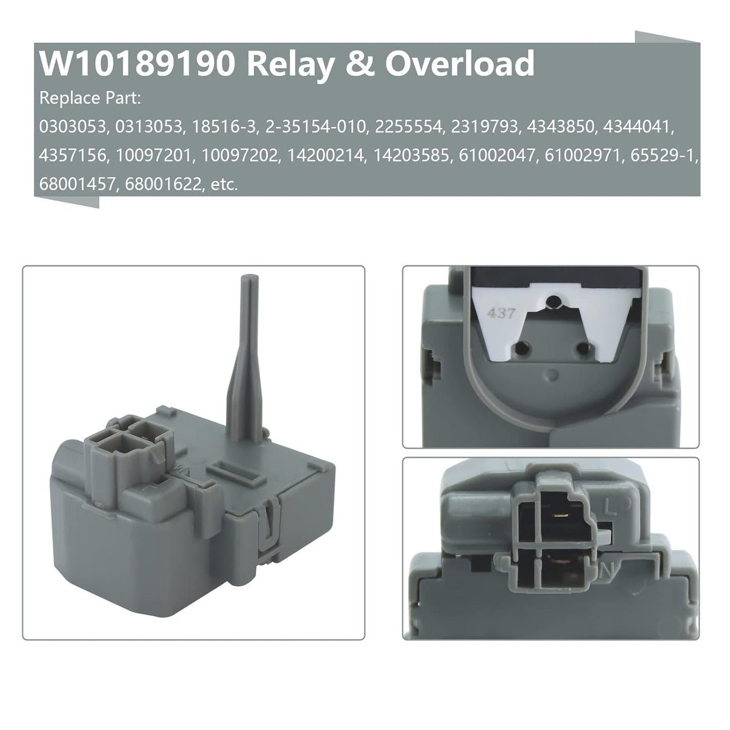 W10189190 TSD2 Refrigerator Compressor Overload Start Relay Combination W10662129 Capacitor by PANDEELS, Replacement