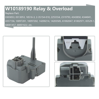 W10189190 TSD2 Refrigerator Compressor Overload Start Relay Combination W10662129 Capacitor by PANDEELS, Replacement