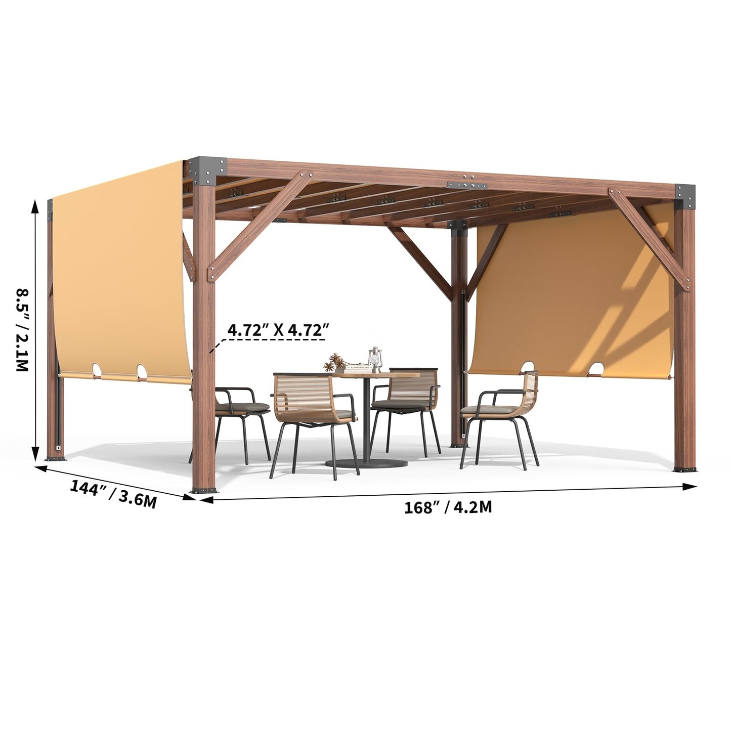 Garvee 12' x 14' Cedar Wood Pergola with Retractable Canopy, Outdoor Patio Shade Structure with Dual-Layer Oxford Fabric, for Backyard, Deck, Garden