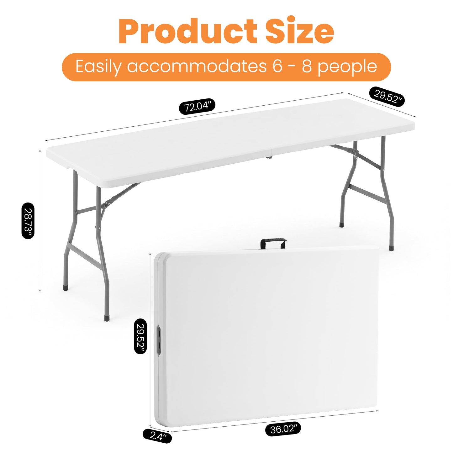 EDWINENE 6FT Plastic Folding Table Heavy Duty Foldable Table Portable Fold-in-Half Desk Table Collapsible White Dining Tables for Wedding Party Banquet Event Use, Set of 5 Pack