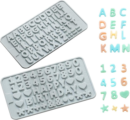 Verdental Silicone Letter and Number Candy Molds Set of 2 Non-stick Chocolate Molds for Happy Birthday Cake Decorations