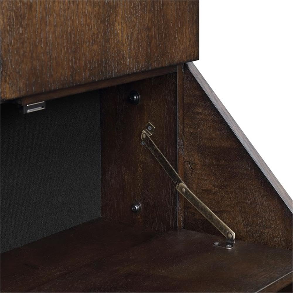 BOWERY HILL Dartboard Cabinet, 24" W x 15" D x 45" H, Walnut Finish, Includes Dartboard, Scoreboards, Darts, Wine Rack, Drop Down Storage Shelf, Traditional Style for Game Room Entertainment