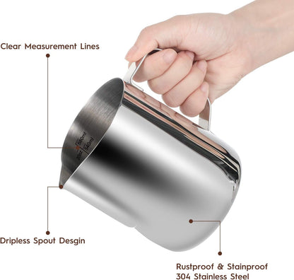 Milk Frothing Pitcher, 600ml 20oz Thicker Version Stainless Steel for Coffee Cappuccino Latte Art