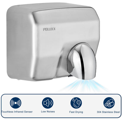 Commercial Hand Dryer Wall Mounted,Stainless Steel Electric Hand Dryer for Bathroom,1600 W Automatic High Speed Warm Wind Hand Blower,110V Plug in,8-10s Second Dry,for Industry Business Restrooms