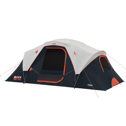 CORE 9 Person Dark Room Tent | Best Car Camping Outdoor Family Blackout Dome Tent | Included Wall Organizer for Camping Accessories