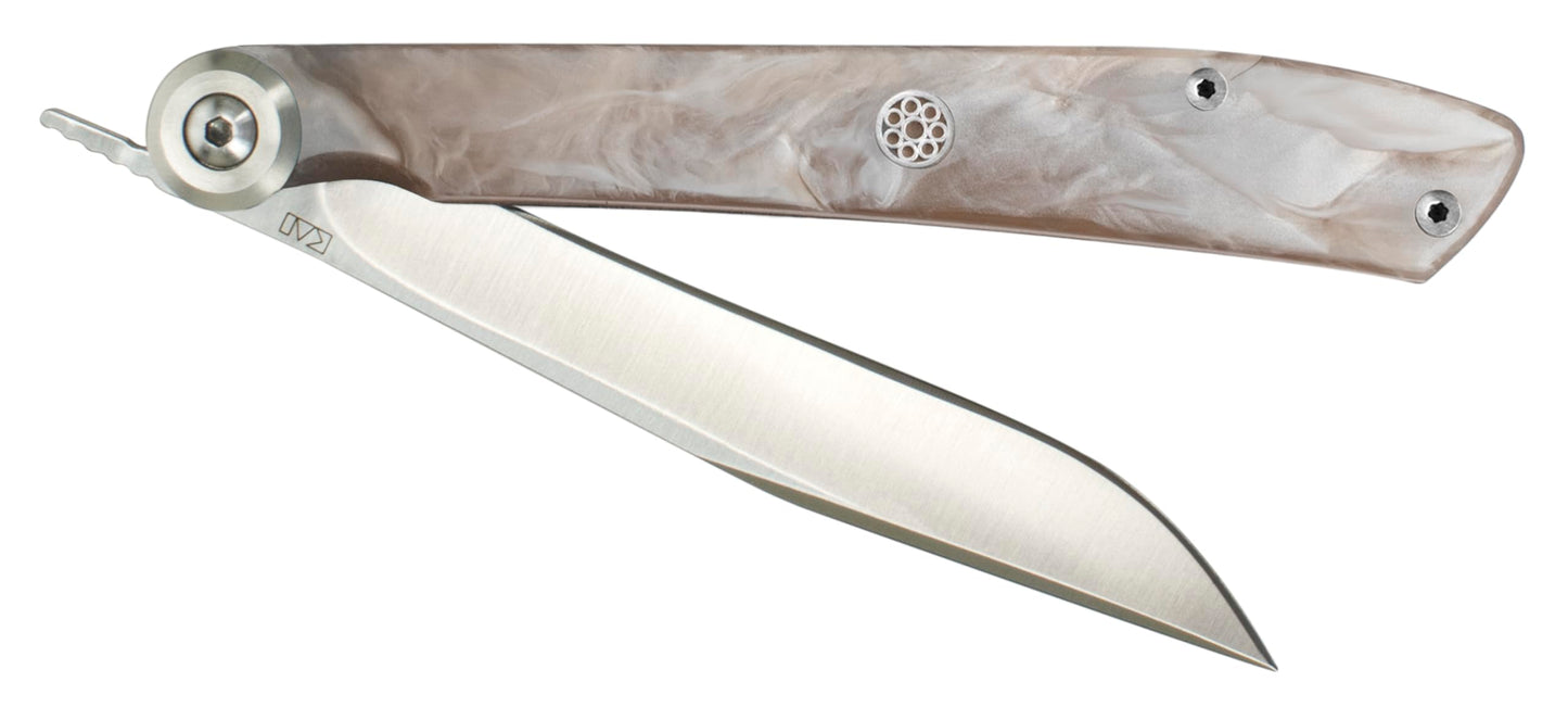 Kai Folding Personal Steak Knife, 3.25” Handcrafted Japanese Knife, 420J2 Stainless Steel Blade, Pearlized Champagne Handle
