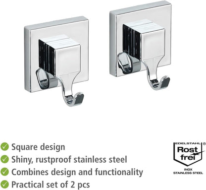 Wenko "Quadro Wall Hooks with Vacuum-Loc - Silver, 2-Piece
