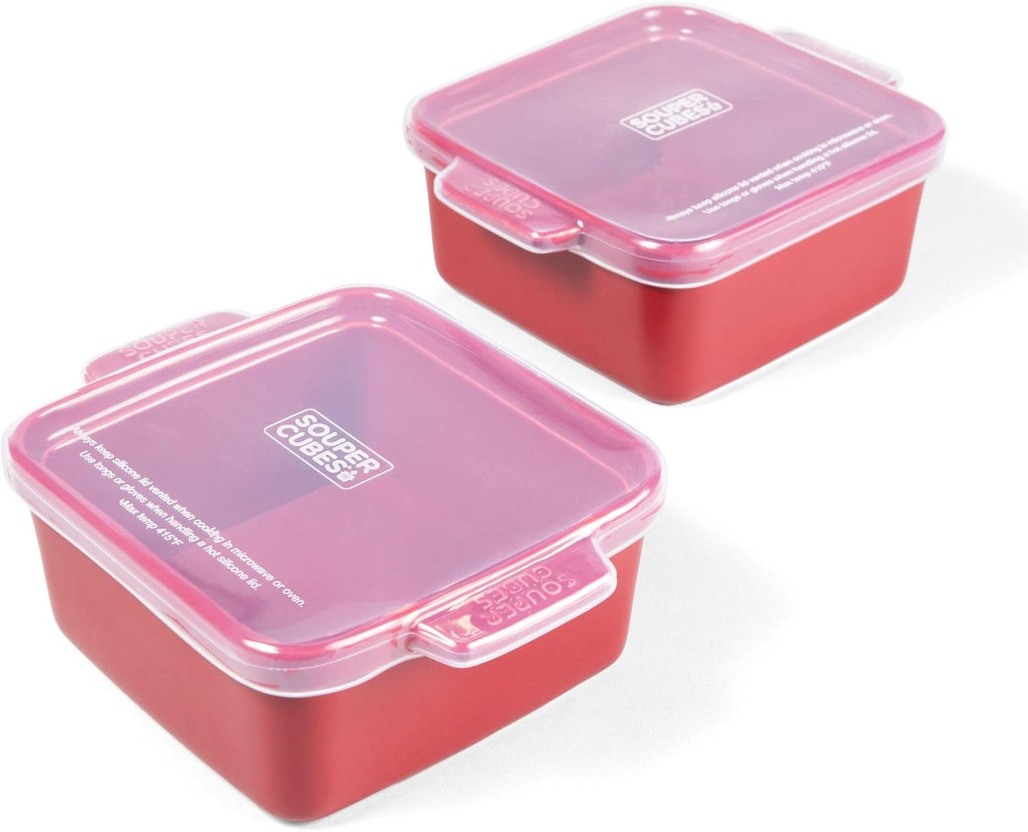 Souper Cubes | 5 x 5 Stoneware Ceramic Baking Dishes with Silicone Covers - Set of 2