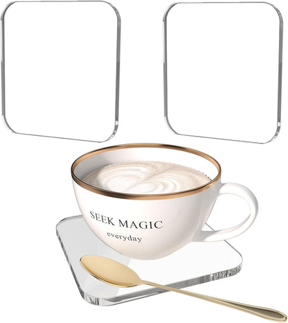 2 4'' 2 PCS Acrylic Coasters, Aesthetic Drink Coaster for Coffee Table, Clear Heat-Resistant Decorative Plates for Home