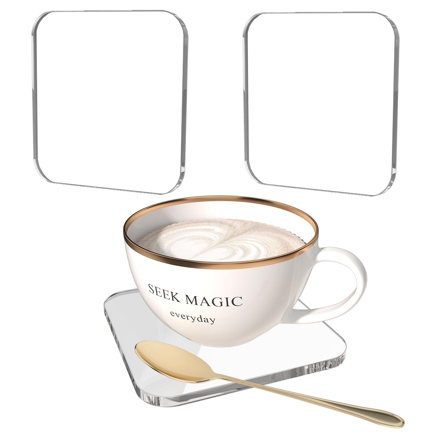 2 PCS Acrylic Coasters, Aesthetic Drink Coaster for Coffee Table, Clear Heat-Resistant Decorative Plates for Home Office Desk, Scratch-Proof Cup Protector for Kitchen Bar (Square 4'' 2 Pcs)