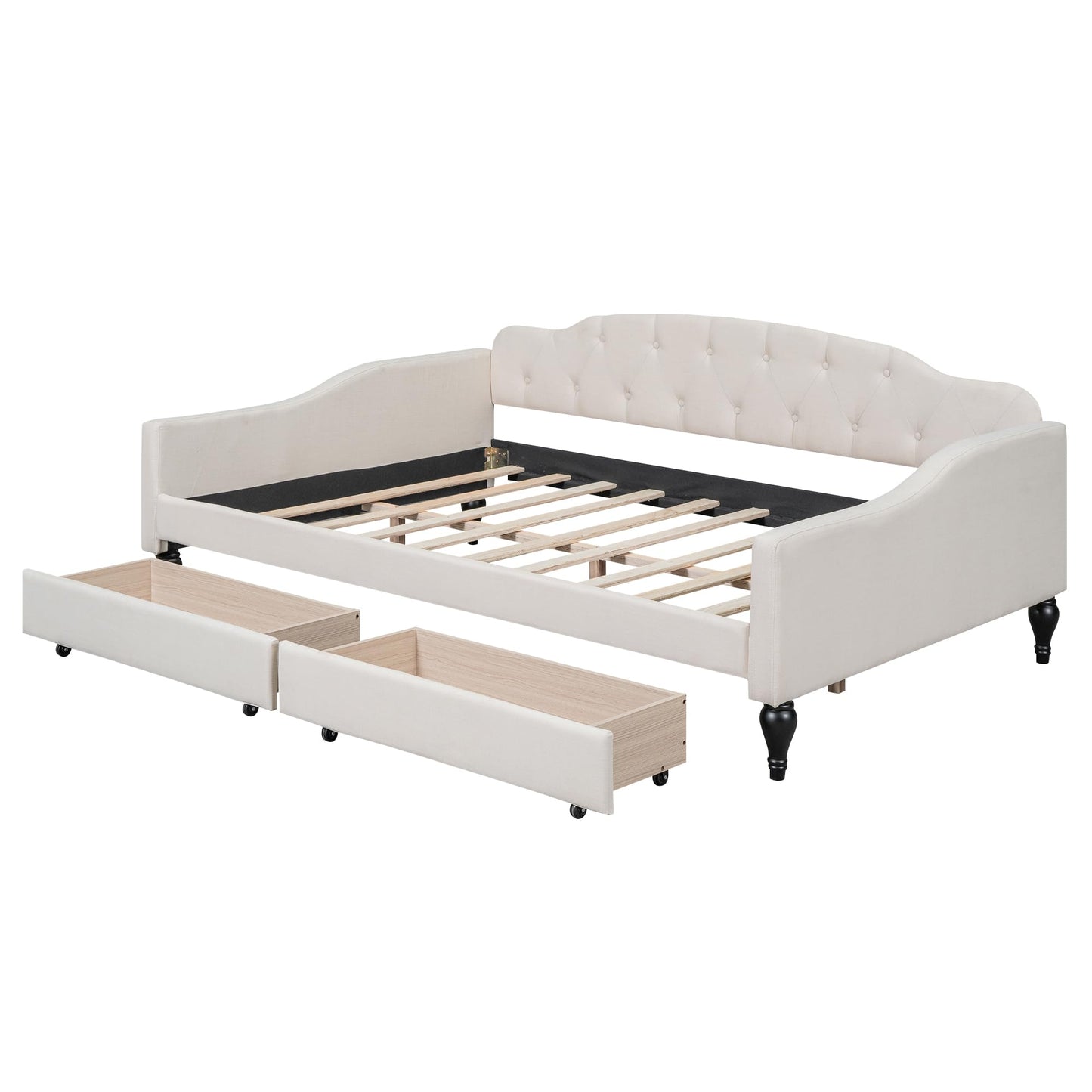 Acosure Full Size Upholstered Tufted Daybed with Two Storage Drawers,Linen Sofa Bed,Easy Assemble & No Box Spring Needed,Perfect for Small Space,Bedroom,Livingroom,Guest Room, Beige