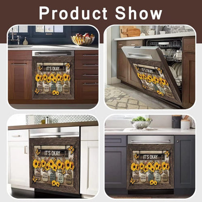 Sunflower Magnetic Dishwasher Cover - Butterfly Dishwasher Magnet, Kitchen Faith Flowers Panel Decal
