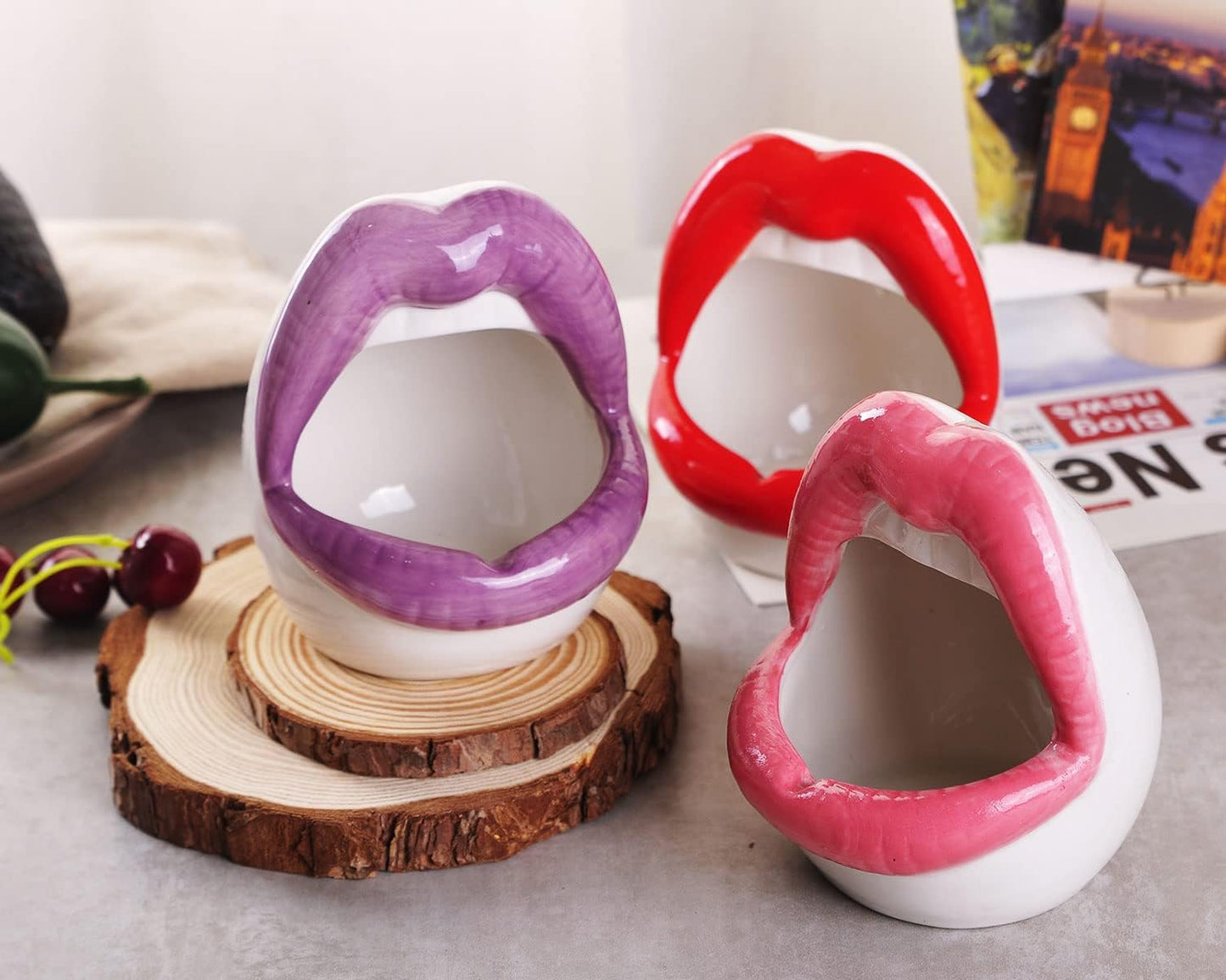 WHJY Sexy Lips Planter Pot, Pink Ceramic Succulent Planter