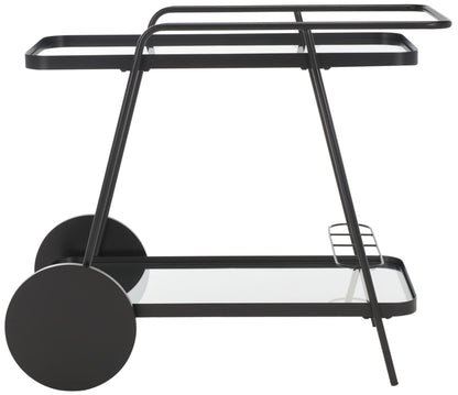SAFAVIEH Home Collection Zunia Black/Clear Glass 2-Tier Bar Cart with Wheels