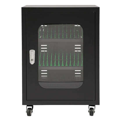 Mobile Charging Cart with Brake Wheels, 30 Unit Device Charging Station, Laptop and Mobile Device Organizer, Surge Protection, Mobile Charging Cabinet for Classroom or Office (Black)