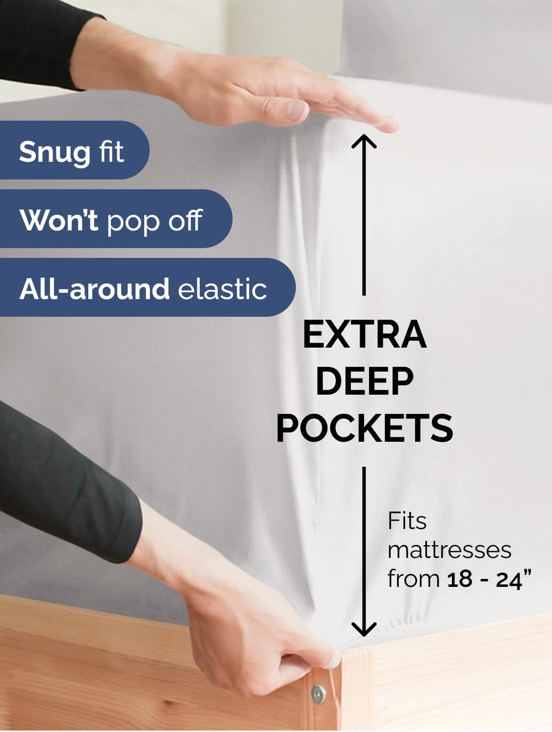 Skiennix Extra Deep Full Sheet Set - 6 Piece Breathable Cooling Sheets - Hotel Luxury Bedding in French Grey