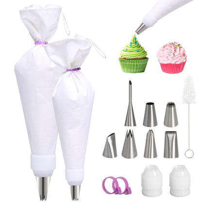 Piping Bags and Tips Set, Frosting Piping Kit for Baking with Pastry Bags and Tips, Standard Converters, Silicone Rings, Reusable cotton Piping Bags Easy to Clean for Cookie Icing, Cupcake
