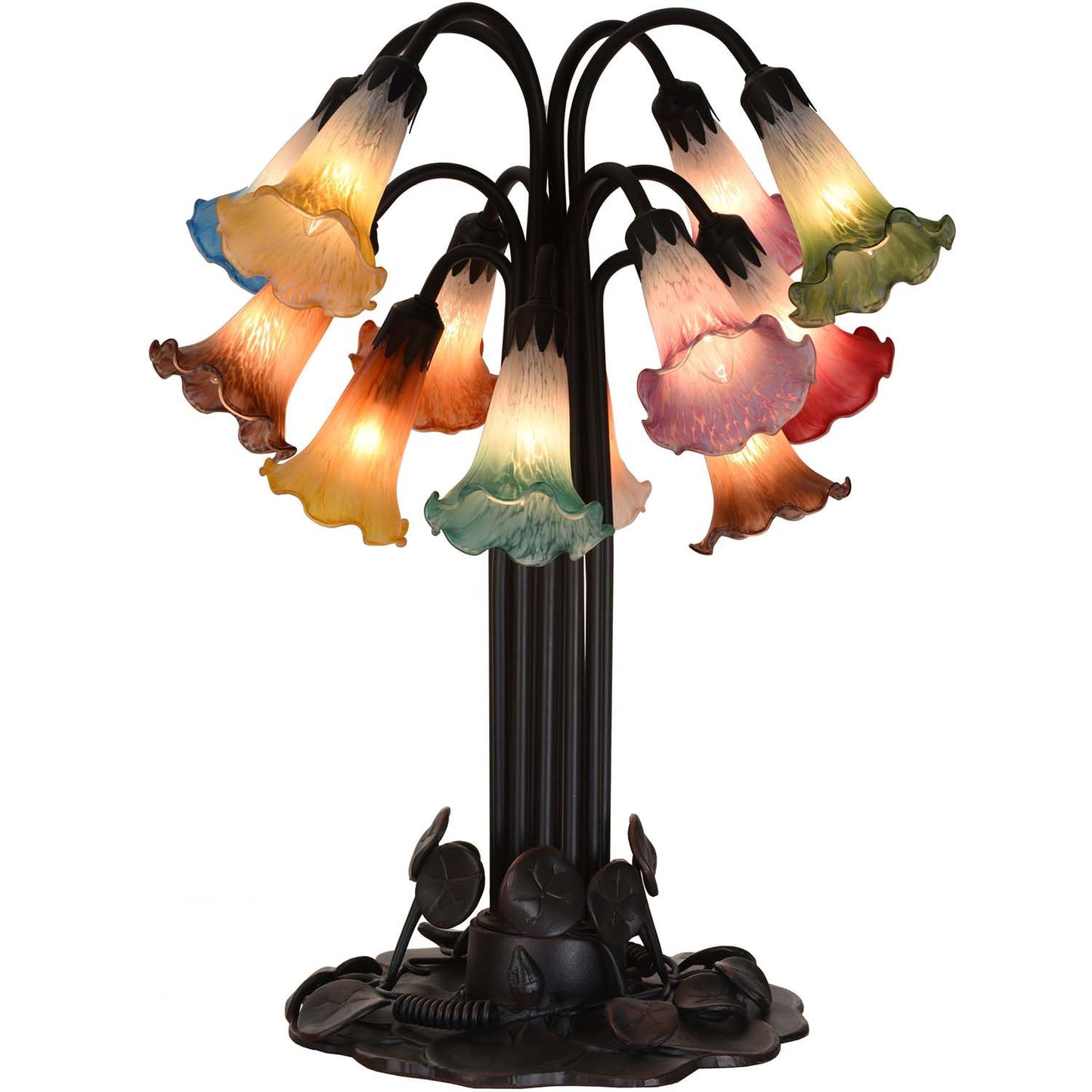 Bieye LS04S Lily Flower Blown Glass Lampshade (White Blue, Opening I.D. 0.87" x O.D. 1")