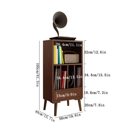 uP9sF2mD DVD Shelf Organizer Wooden Vinyl Record Low Cabinet with Drawers Storage Unit Display Holder CD Storage Rack(Walnut colour)