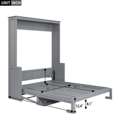 Bellemave Queen Size Murphy Bed with a Shelf, Easy Fold Wood Wall Bed, Space-Saving Wall Bed for Guest Room or Home Office, No Box Spring Needed, Noise Free (Gray)