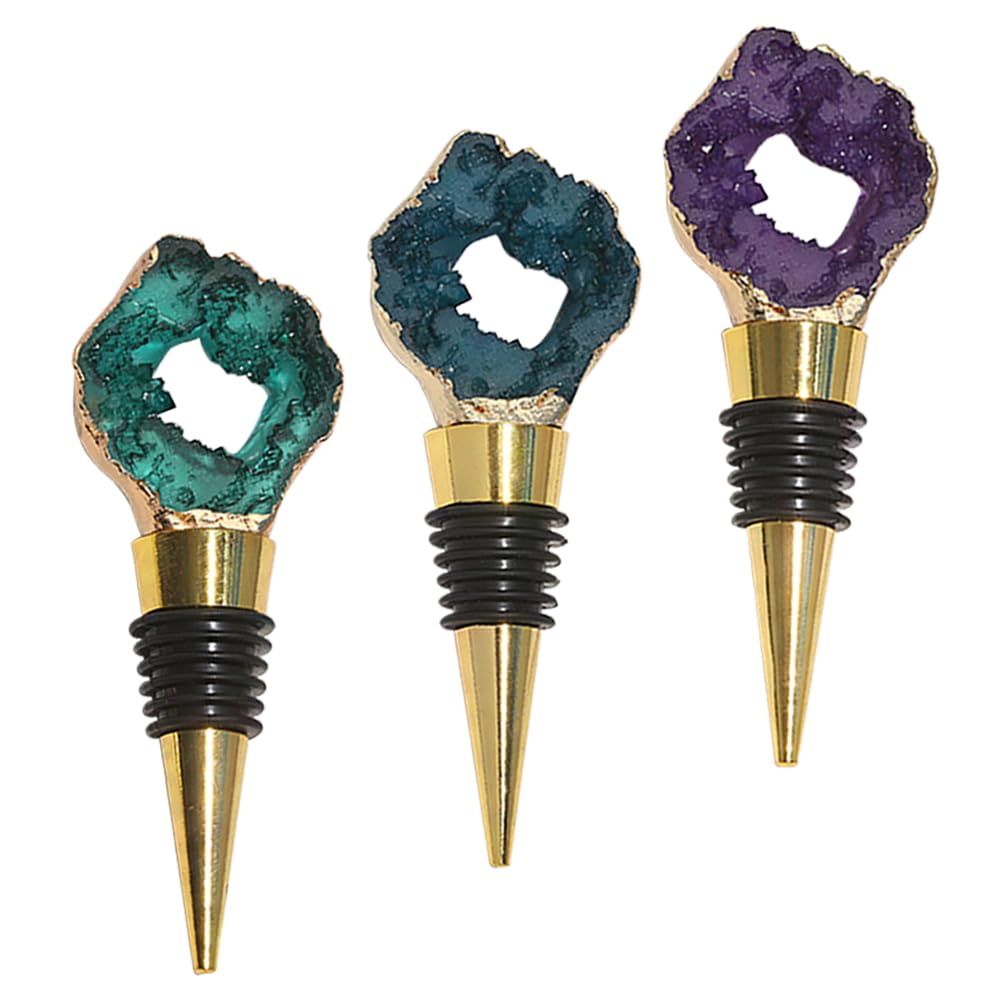 Agate Wine Bottle Stopper, Reusable Champagne Stoppers, JruizAhp 3Pcs Cute Wine Stopper, for Decorative Wine Bottle Stoppers With for Wedding, Holiday Party, Gifts for Wine Lovers