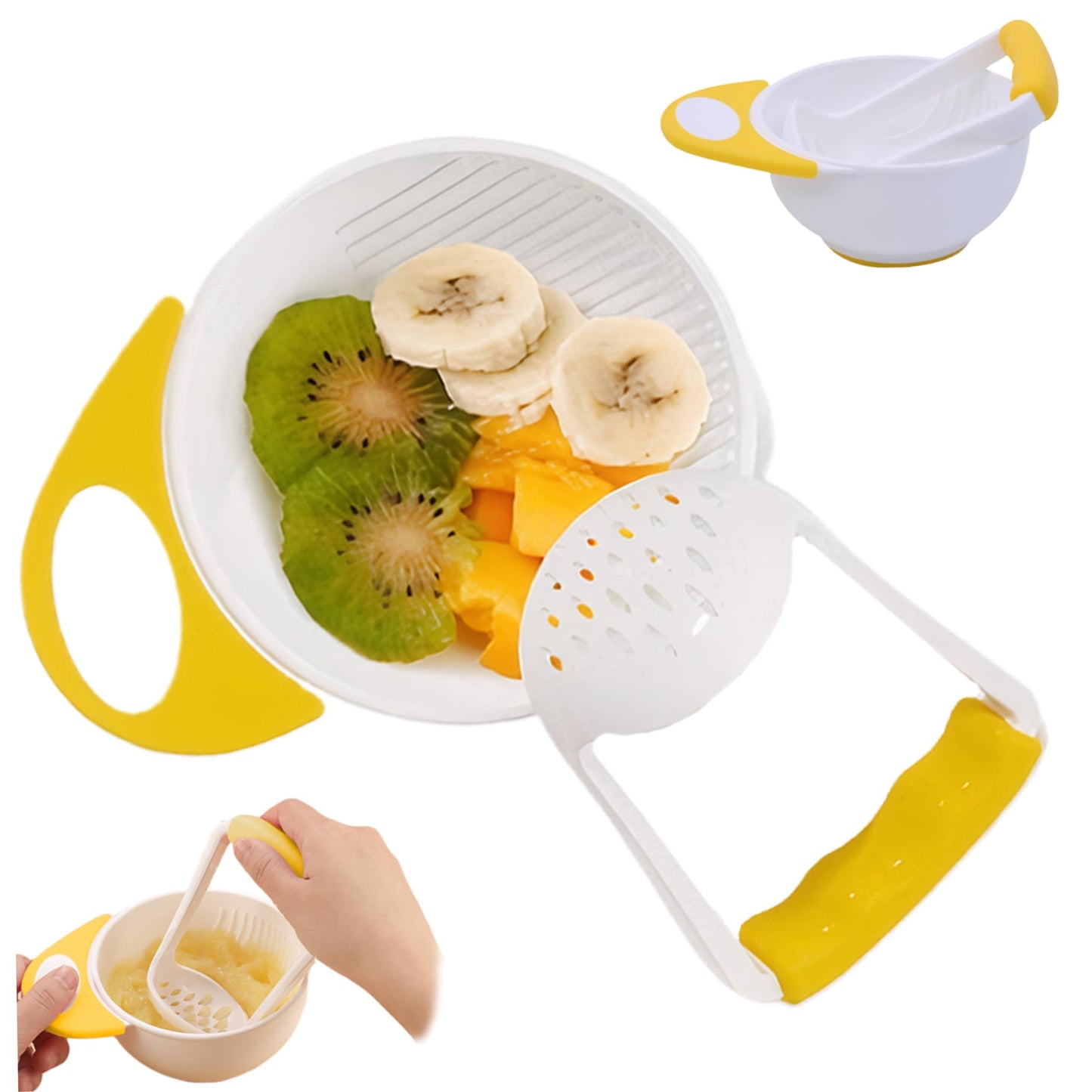 Baby Food Maker with Handle Food Grade Large Capacity Baby Puree Maker with Masher Baby Food Masher And Bowl Non-slip Heat Resistant Baby Food Grinder for New Parents
