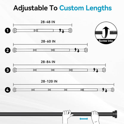 Black Curtain Rods for Windows 28 to 48 Inch, 2 Pack Heavy Duty Metal Stainless Steel Adjustable Drapery Rod with