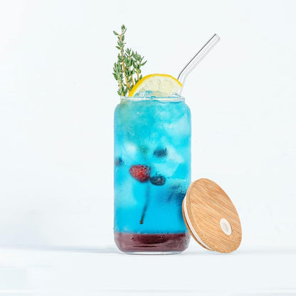 20 Pack 16oz WHEATHUSK Glass Cups with Bamboo Lids and Glass Straws Clear Glass Tumblers Beer Can Shaped Drinking