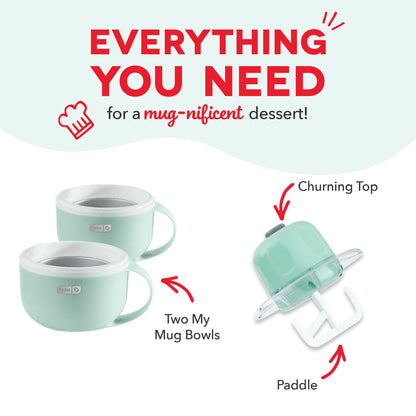 Dash My Mug Ice Cream Maker - Makes Single Serving of Gelato, Frozen Yogurt, Sorbet & More - Easy to Clean & Use - Aqua, 2 Bowls