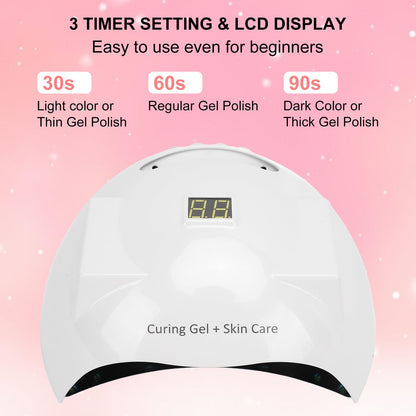 Yoidesu 66W LED Nail Lamp, Light for Gel Nails, 3 Timers Nail Lamp Professional Nail Light with Dual LED Light Source 51pcs Light Beads (US Plug 110‑230V)