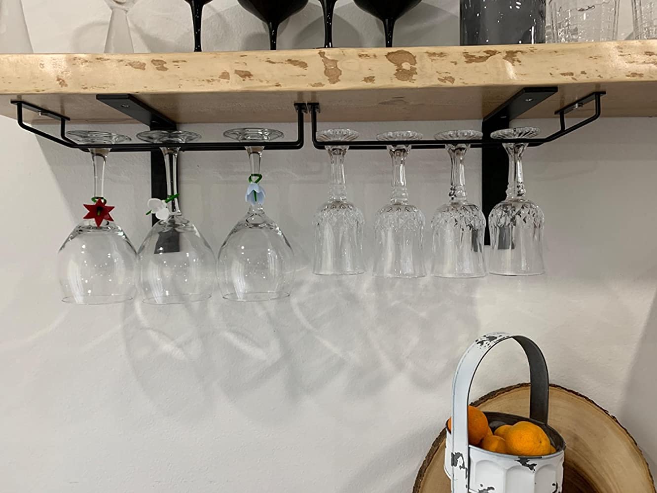 RedDreamer 14-Inch Black Wine Glass Rack, Under Cabinet Wine Glass Holder Stainless Steel Stemware Rack - Hanging Stemware Holder for Cabinet Kitchen Bar, Set of 4