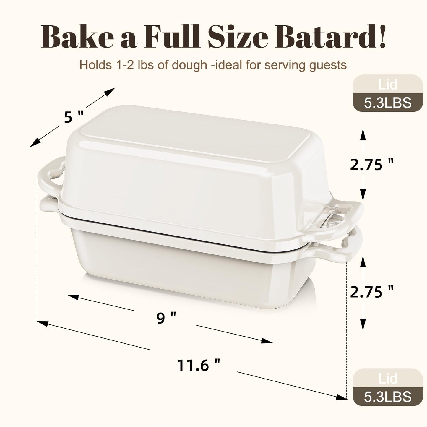 DYCYRQ Enameled Cast Iron Sourdough Bread Dutch Oven, Cast Iron Loaf Bread Pan for Homemade Bread Baking, 2PCS 8.5 x 4.5 Inch Meatloaf Pan with Lid, Oven Safe, Cream