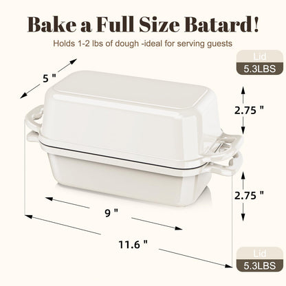 DYCYRQ Enameled Cast Iron Sourdough Bread Dutch Oven, Cast Iron Loaf Bread Pan for Homemade Bread Baking, 2PCS 8.5 x 4.5 Inch Meatloaf Pan with Lid, Oven Safe, Cream