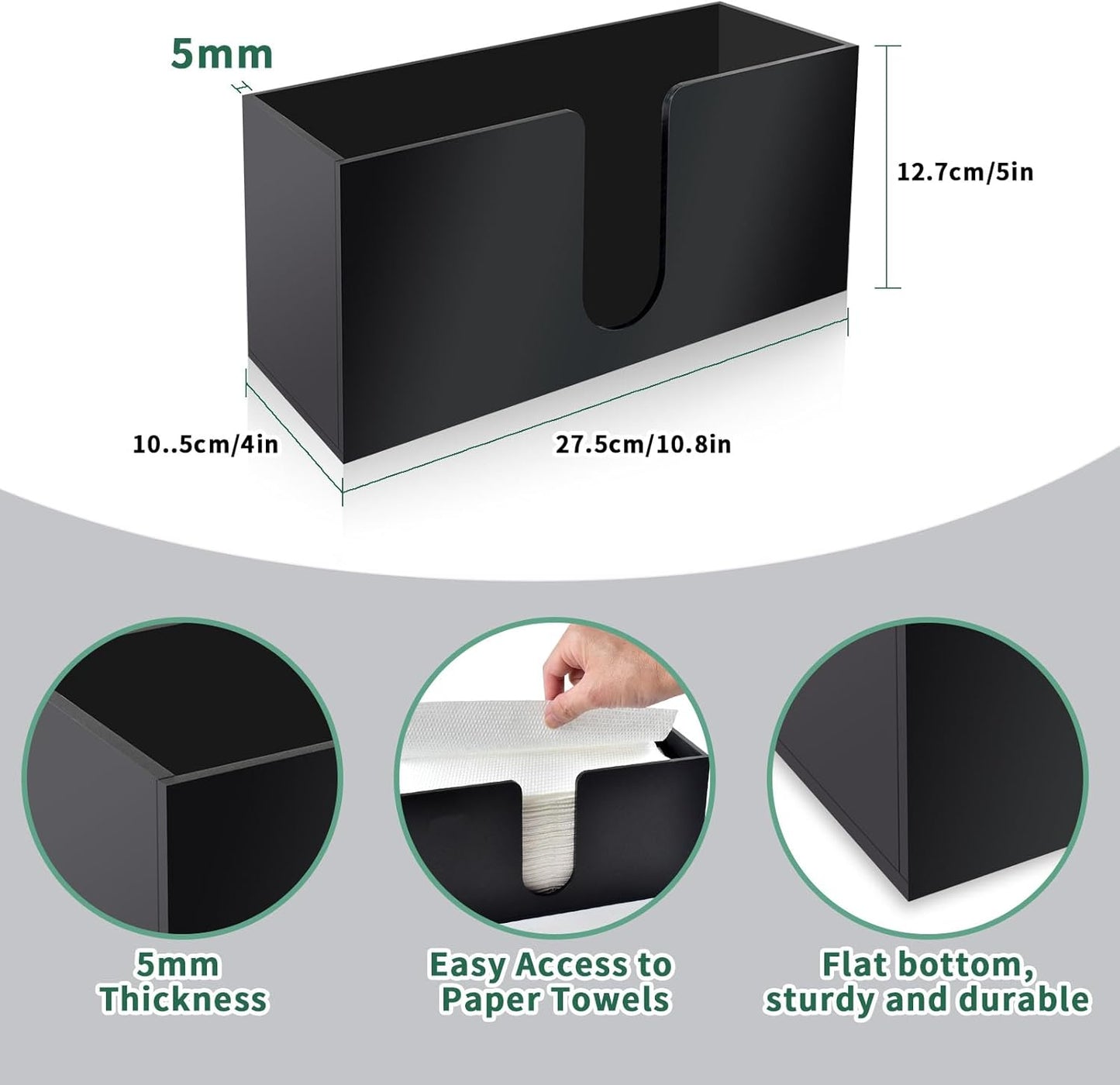 1Pack Countertop, Paper Towel Holder Black Acrylic Napkin Dispenser, Multifold Paper Towel Dispenser for Z-fold C-fold