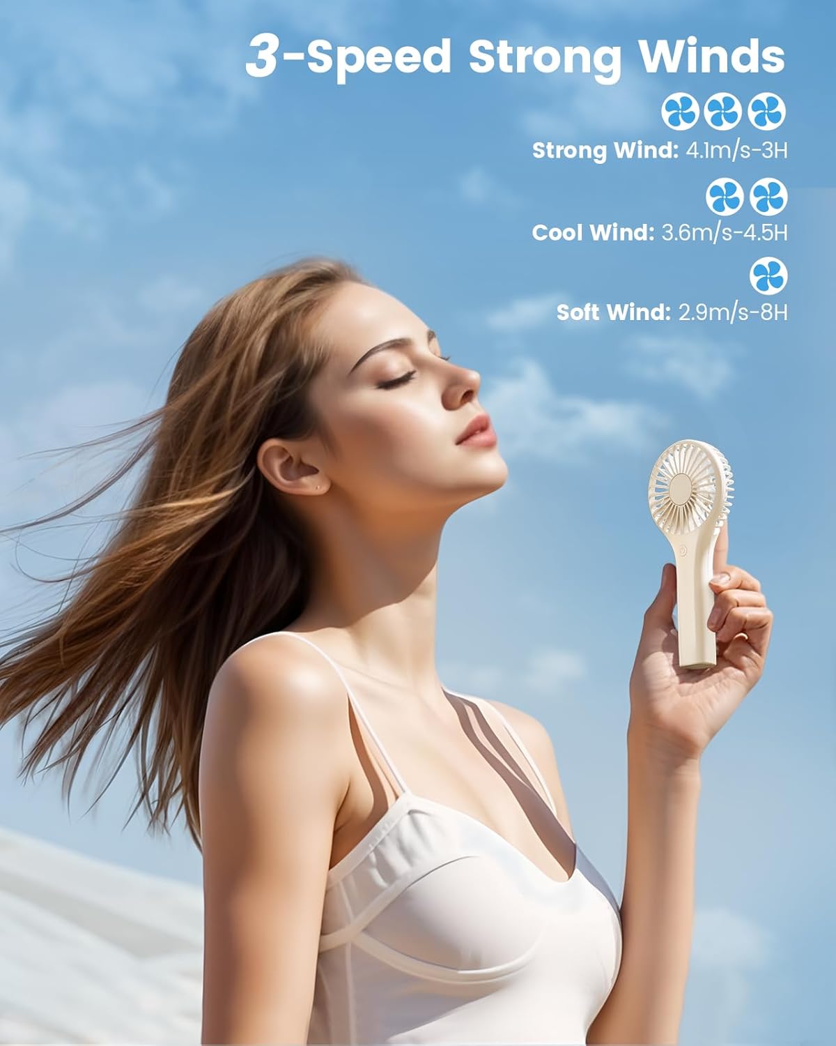 Handheld Fan - Portable Mini Fan with 3 Speeds, USB Rechargeable for Travel and Outdoor Use (Beige)