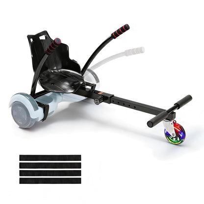 VEVOR Hoverboard Seat Attachment with LED Lights, for 6.5" 8" 8.5" 10" Hoverboards, Adjustable Frame & Grips Control, 220 LBS Load Capacity, Hoverboard Go Karts Accessory for Kids and Adults