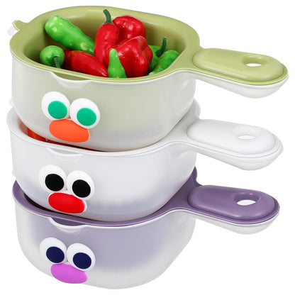 PRETYZOOM 3-Pack Fruit Washing Bowls with Drain Basket and Handle Stackable Kitchen Colanders for Efficient Fruit and Vegetable Washing and Draining 7.87X4.72X2.75 Inch