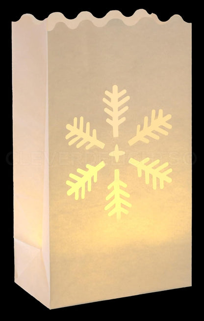 CleverDelights White Snowflake Luminary Bags, 30 Count, Christmas Holiday Luminaria