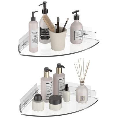 Set 2 10"x11"x2" GeekDigg Corner Shower Caddy - of No-Drill Acrylic Bathroom Organizer - Wall-Mounted Adhesive Shower