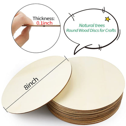 ISUSSER 20Pcs 8 Inch Wood Rounds for Crafts, Unfinished Wood Circles Discs Blank Wood Signs to Paint, DIY Supplies, Home Christmas Halloween Decorations