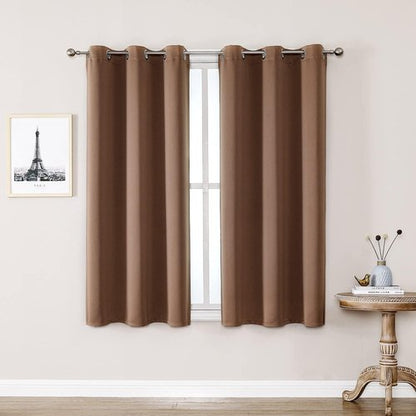 ChrisDowa Small Window Curtains - Grommet Thermal Insulated Room Darkening Panels, 29 x 50 Inch, Cappuccino