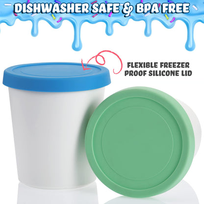 Nuenen 5 Pack Ice Cream Containers 1Qt Freezer Storage Tubs with Silicone Lids and Spoon for Homemade Ice Cream Reusable, Sorbet Dishwasher Safe(Blue, Red, Green, Orange)