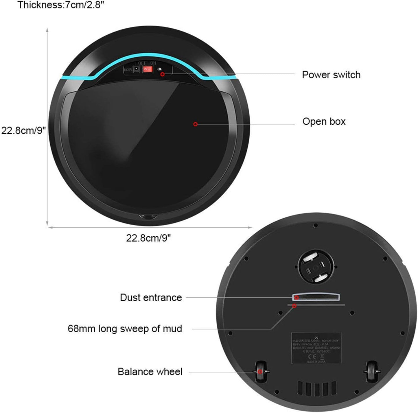 Robot Vacuum Cleaner - USB Rechargeable Automatic Smart Robot Vacuum Floor Cleaner for Household Sweeping, Black