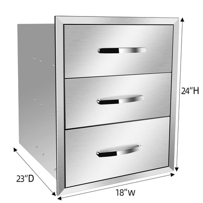 KODOM Outdoor Kitchen Drawers 18W x 24H x 23D Inch, Flush Mount Access BBQ Drawers, BBQ Island Drawers for Outdoor Kitchens or BBQ Island Patio Grill Station