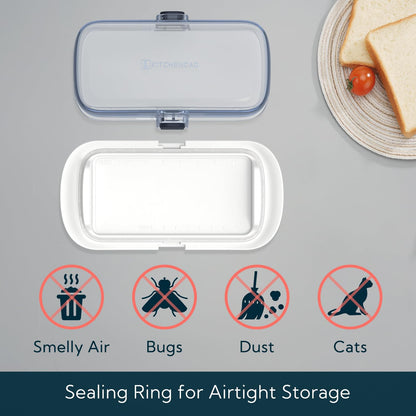 KITCHENDAO Large One-handed Butter Dish with Lid for Countertop, Airtight Butter Holder with One Press to Open/Close Secure Latching Buckle for East Coast/West Coast/European/Kerrygold Butter(White)