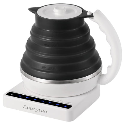 Ultrathin Food Grade Silicone Travel Foldable Electric Kettle Variable Temperature Control with Dual Voltage, Auto Shutoff & Boil Dry Protection & Keep Warm, 555ML 110-220V US Plug (Black)